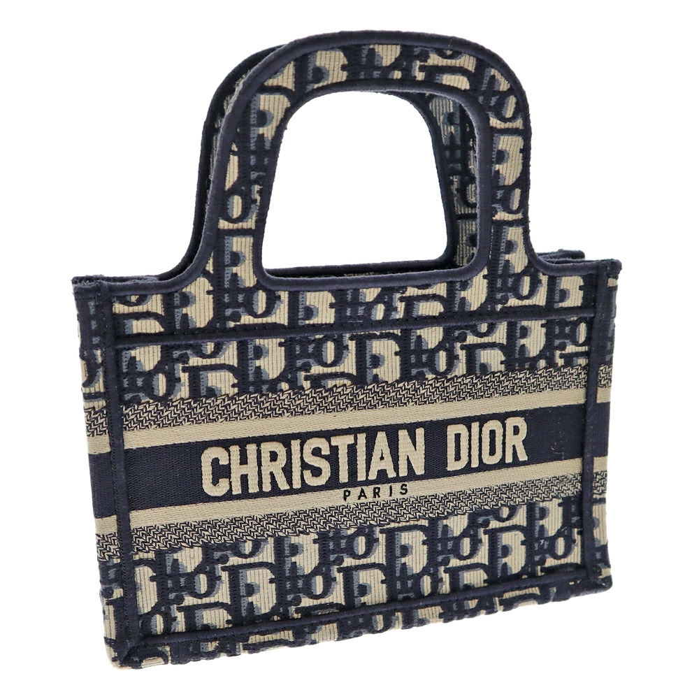 Christian Dior Book Tote Jacquard Weave Trotter Navy Blue Off White Canvas Bag